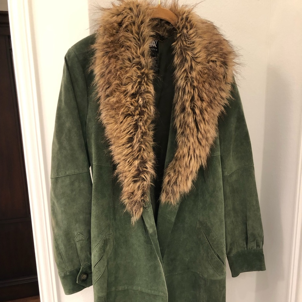 Long green suede trench coat